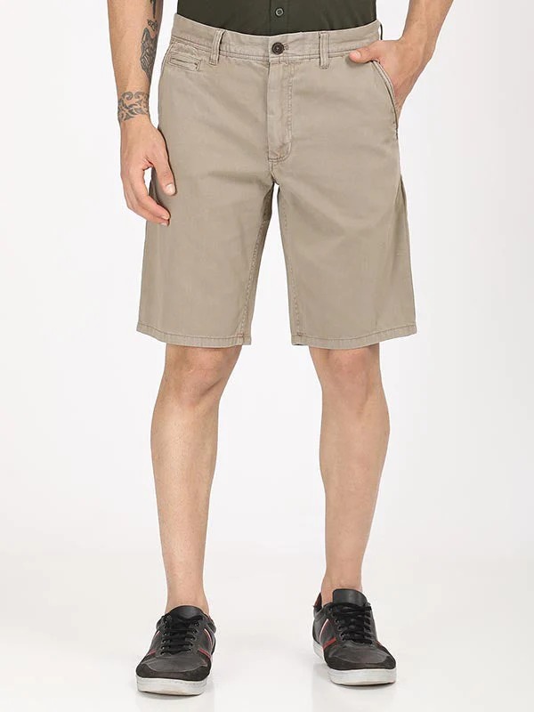 Indian Terrain Men's Regular Fit Solid Khaki Shorts